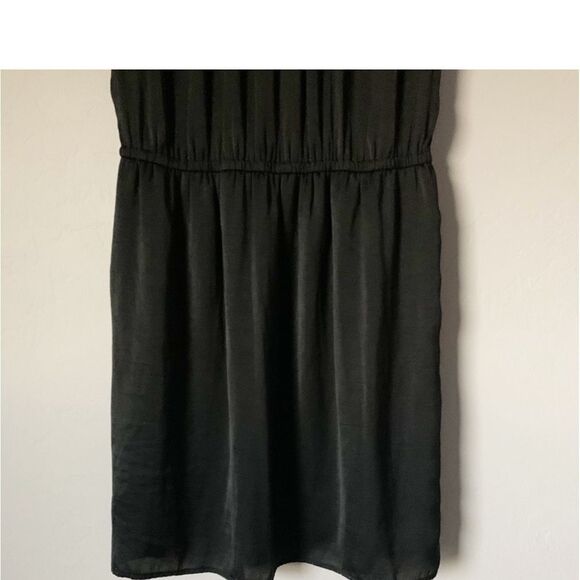 Vince Sleeveless Black Drop Waist Split Neck Draw String Relaxed Mini Dress M - Picture 7 of 7